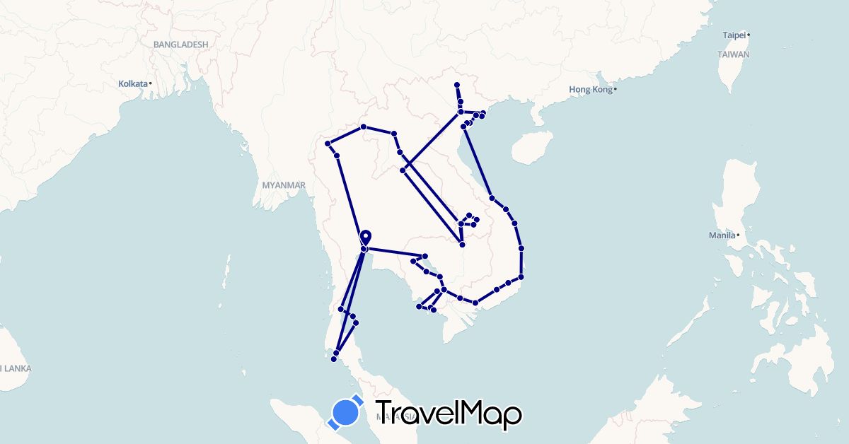 TravelMap itinerary: driving in Cambodia, Laos, Thailand, Vietnam (Asia)